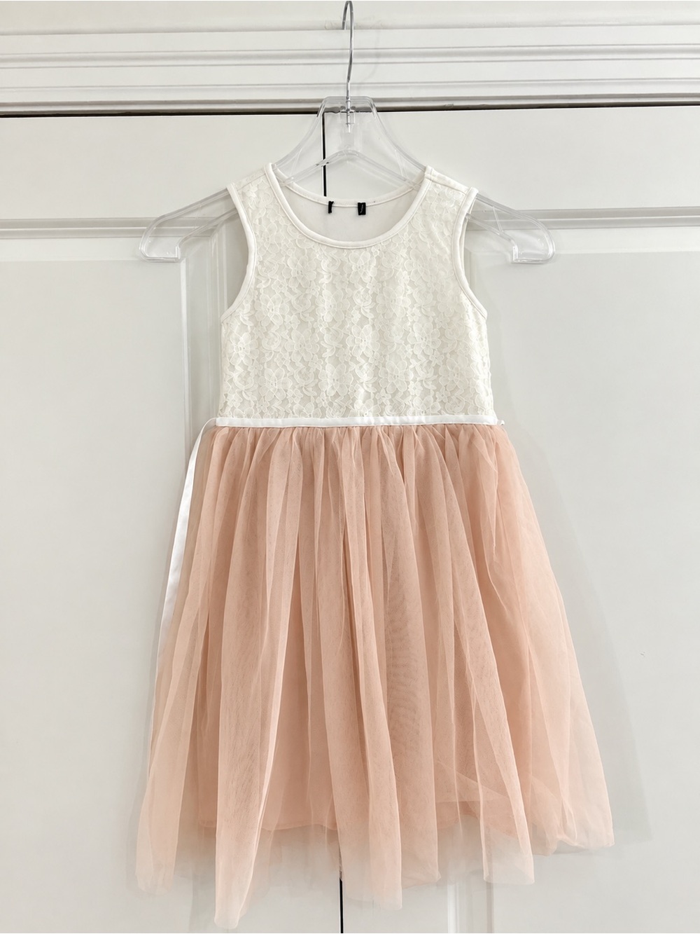 ZUNIE Girls White Lace & Blush Tulle Dress